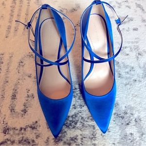 NWT Zara Strappy Satin Heels in Cobalt Blue